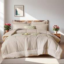 5/7pcs Simple And Stylish Embossed Bed Comforter Set, 100% Microfiber Soft Breathable Summer Bedding Set, Comfortable And Durable, Include 1 Comforter+1 Flat Sheet+1 Fitted Sheet+1/2 Pillowcases+1/2 Pillowshams,All-Season, Bed In A Bag, Room Decor, Best Gift - Khaki-BZ01 - Xem 4