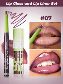 Lip Liner & Lip Oil Combo - Waterproof & Smudge-Proof Lip Liner, Moisturizing Lip Oil, Defines Contours & Nourishes Lips, Matte & Glossy Finish For 3D Lips