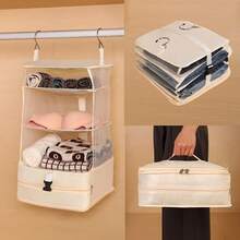 1 قطعة منظم أمتعة سفر بيج - مكعب تعبئة قابل للطي معلق مع أقسام متعددة للحمالات والملابس الداخلية والملابس، حل تخزين قماشي محمول لتنظيم الحقيبة اليدوية والحقيبة، منظم سفر، مكعب متعدد الأقسام، سحاب