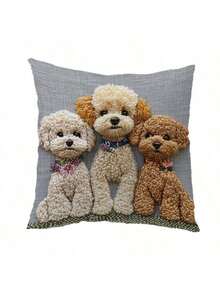 1pc 2D Embroidery-Like Cute Dogs Print Decorative Pillow Case, Single-Sided Printing, 18"X18", Suitable For Living Room Sofa Home Decor, Porch Swing Cushion Cover, Pillow Insert Not Included - Multicolor - View 9