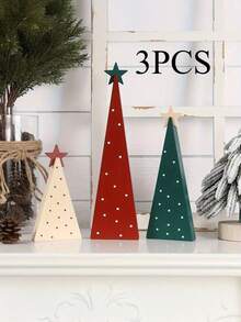 1/3 Pcs Wooden Christmas Tree Ornaments - Modern Minimalist White, Red And Green Desktop Standing Decorations With Star-Shaped Toppers, Layered Holiday Pendants And A Sturdy Base, Suitable For Home, Desks, Bookshelves, Offices, And Parties Christmas Decorations Winter Room Decor Christmas Decorations Home Christmas Gifts Christmas Decor - Multicolor - View 11