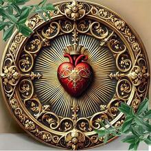 Vintage Sacred Heart Metal Wall Art 8x8 Inch Round Aluminum Sign, Religious Home Decor With Crown & Cross Design, Catholic Wall - TYA71977-20x20cm - Xem 1