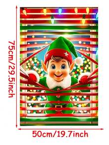 1pc Christmas Window Decoration, Reindeer Santa Snowman Pattern Background Cloth, Indoor/Outdoor Decor, Suitable For Christmas Theme Party Hanging Decor, No Power Needed, Winter Home Decor, Christmas Decoration, Not Sticker - Multicolor - View 10