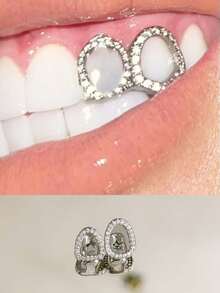 1pc Shiny Copper Micro-Inlaid Zirconia Metal Hip Hop Tooth Jewelry, Fashion Party Accessory, Couples Gift, Stage Prop, Unisex