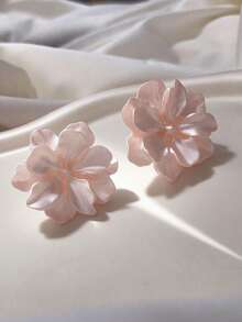 1 对简约百搭夸张山茶花和珍珠耳钉，适合女士 - 白色 - 查看 17