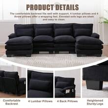 U Shaped Cloud Couch, 110" Chenille Comfy 4 Seat Sectional Couches For Living Room, Modular Sofa Sleeper With Double Chaise & Memory Foam For Apartment - 黑色 - 查看 2