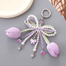 Ins Style Sweet Tulip Flower Keychain Pendant Fashion Versatile High-End Phone Bag Decoration Girly Heart - 粉色 - 查看 6