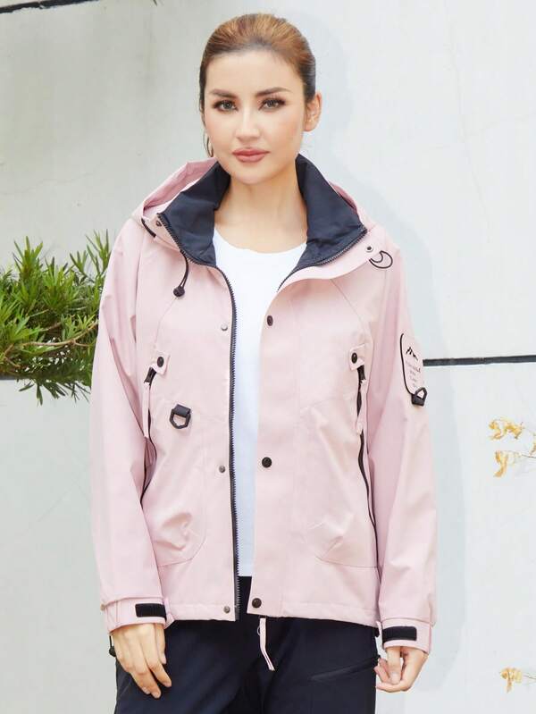 Alpha Camp Giacca antivento con cappuccio e maniche a raglan con coulisse per donna, per uso all'aperto