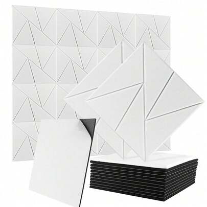 Shoze 12PCS Self-Adhesive Acoustic Panels, 12" X 12" X 0.4" Sound Proof Acoustic Foam With Pattern Square High Density Sound Absorbing Wall Panels For Home Studio Office