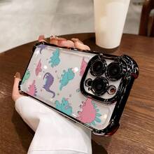 Funda de Teléfono de Dinosaurio de Pantalla Completa, Linda Caricatura para 17 16 15 14 13 12 11 Pro X XR XS 8 Plus, Resistente a Impactos, Transparente, Cubierta Trasera Suave - Colores mixtos - Ver 3