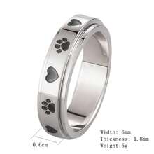 1pc Cute Pet Paw Print Rotatable Stainless Steel Fidget Ring, Fashion Animal Paw Print Spin Ring Jewelry, Decoration For Anxiety Relief