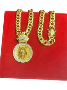 Cordão Grumet 15mm + Pingente Pitbull Redondo Banhado a Ouro