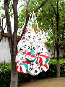 1 szt. Pogrubiona siatka na piłki sportowe, czerwono-biała [Duża siatka] Duża, pojemna siatka do koszykówki | 1 szt., odważna, do koszykówki, siatkówki, piłki nożnej, tenisa i piłek do sportów na świeżym powietrzu. Mieści 10-20 piłek lub siatkową torbę do przechowywania sprzętu sportowego. Trwała konstrukcja, idealna na szkolne boiska sportowe.