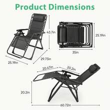 OLIXIS Zero Gravity Chair, Reclining Camping Lounge Chair For Indoor, Reclining Patio Chairs With Cup Holder Trays And Removable Cushion, Folding Recliner For Outdoor, Black - 黑色 - 查看 3