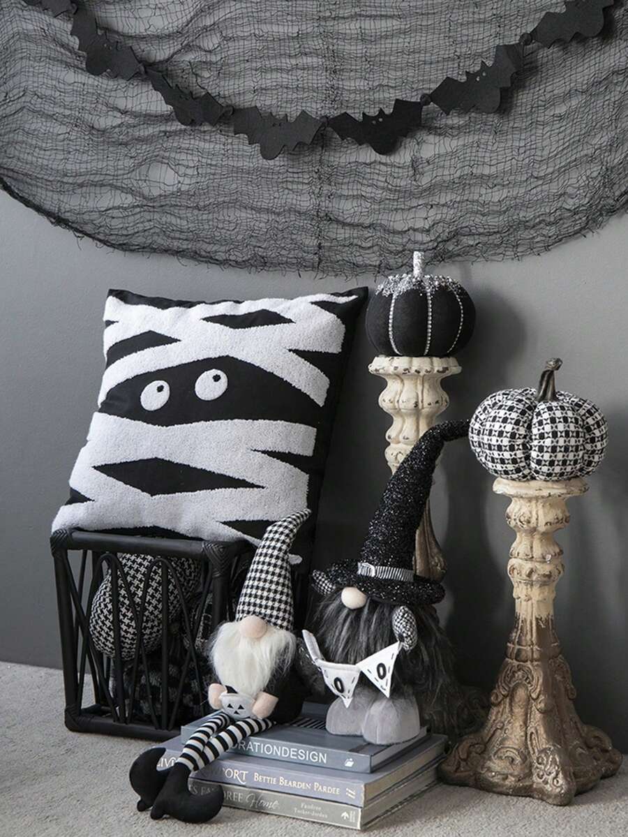 7x7x7" Fabric Black Stripe Pumpkin Decor, For Holiday Halloween Decoration
