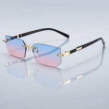 奢华无框矩形渐变镜片男女通用时尚眼镜，金属镜框，设计师品牌时尚眼镜，夏季柔和色调，优雅美学，度假装扮，热带海滩度假风，经典摩托车驾驶眼镜，男士时尚眼镜 - 101 - 查看 2