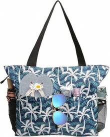 Bolsas de playa para mujer con cremallera, bolsa de playa impermeable con bolsillo, bolsas de playa de verano para viajar, ir de compras, piscina, gimnasio - Cocotero - Ver 7