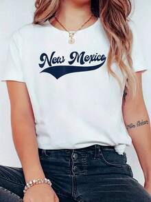 100% Algodón Unisex Nuevo México - Diseño Retro / Retroceso - Camiseta Clásica, Camisetas Gráficas - Camiseta de Manga Corta Impresa - Blanco - Ver 1
