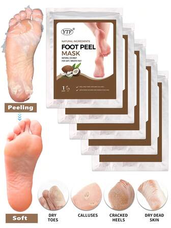 5 Pairs Foot Peel Mask For Dry Cracked Feet – Peeling Mask Removes Dead Skin And Calluses - Coconut Exfoliating For Soft Feet, Repair Rough Heels Soft Smooth Touch Spa Experience At Home