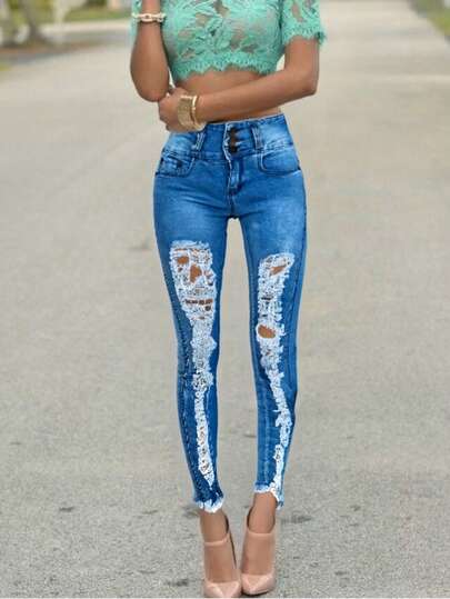 Plain    Zipper  Ripped  Pocket    Vacation  Beach