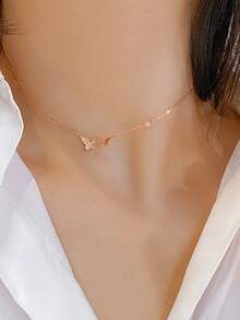 BALMORA 1pc Elegant And Exquisite S925 Sterling Silver Small Zirconia Smooth Face Double Butterflies Pendant Necklace For Women For Birthday Gift