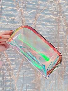 1 件时尚彩色透明洗漱包大容量拉链化妆品收纳包沙滩防水手拿包女士女孩旅行必需品，适用于假日海滩、浴室收纳、卧室收纳，大容量 - 彩色 - 查看 5