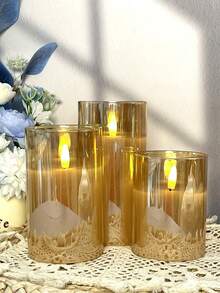 1/3 件无焰蜡烛灯，带定时器/遥控器，电池供电，逼真的灯芯蜡烛灯，温暖的火焰，适用于家庭、卧室、生日、婚礼、求婚、圣诞节、万圣节、公司聚会 - 金色 - 查看 3