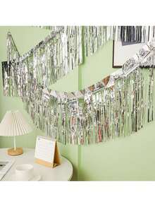 Folien-Quasten-Banner, Metall-Quasten-Vorhang Wandbehang Hintergrund Lametta-Vorhänge Skirting Deko, geeignet für die Dekoration von Paradeumzügen, Einzelpartys, Hochzeiten, Geburtstage, Halloween, Ostern, Weihnachtsparty-Dekorationen