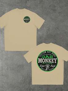 Gas Monkey Garage D All As Tee , Men's Double-Sided Printed Fashionable Casual Crew Neck 220gsm Pure Cotton T-Shirt(1 PC) - 杏色 - 查看 1