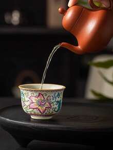 1/2/6个装凌霄花陶瓷茶杯，复古陶瓷杯，60毫升浓缩咖啡杯，家用客用茶杯，大师杯，功夫茶杯，品茶杯，水杯，适合日常使用，生日礼物，节日礼物陶瓷杯 - 彩色 - 查看 4