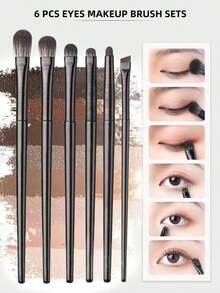 6pcs Soft Bristle Eye Makeup Brush Set For Eyeshadow Blending, Smudging, Eyeliner & Eye Detailing,Eyebrow Brush,Eyeshadow Brush,Spoolie,Spoolie Brush,Giveaways - 黑色 - 查看 3