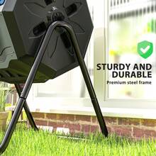 Outsunny 160L Tumbling Compost Bin Outdoor Dual Chamber 360° Rotating Composter, Garden Compost Bin W/ Sliding Doors & Solid Steel Frame, Blue