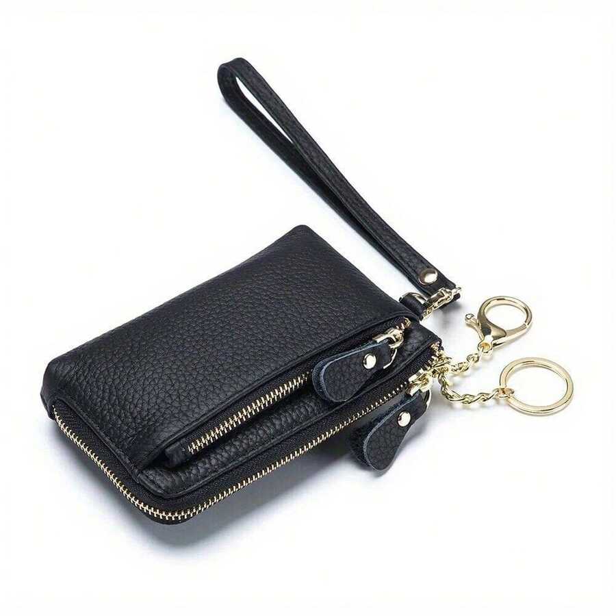 1PC Women Coin Purse Change Wallet Small Leather Zipper Card Holder Keychain Wallets - Black - View 1