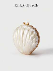 ELLA GRACE-White Shell Shape Acrylic Clutch Bag With Vintage Ball Clasp And Detachable Gold Chain Strap, Elegant Evening Purse For Women Wedding And Banquet