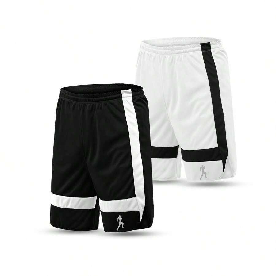Kit Of 2 Men's Dry Fit Gym Workout Bermuda Shorts - 黑與白 - 查看 1