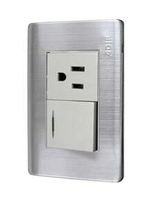 Placa acero inoxidable 1 apagador sencillo 1 contacto accesorio eléctrico resistente a la corrosión acabados profesionales adecuado para oficinas y casas montaje fácil diseño moderno y duradero - Plateado - Ver 2