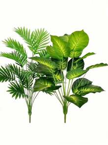 两件套热带植物套装 - 人造蔓绿绒和散尾葵叶,适合家居、办公室、花园装饰 - 非常适合婚礼、周年纪念日和节日 - 室内/室外均可使用,不含花盆,可用于房间、家居、厨房、婚礼装饰 - 綠色 - 查看 19