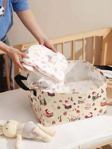 1pc Christmas Santa Claus & Christmas Tree Print Storage Basket, Open-Top Storage Box With Handle, Multi-Purpose Storage Basket For Daily Organizing, Home, Clothing, Socks, Suitable For Living Room, Bedroom, Room Organization - Multicolor - View 3