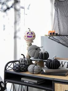7x7x7" Fabric Black Stripe Pumpkin Decor, For Holiday Halloween Decoration