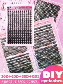 640/418/192pcs DIY Lash Cluster Kit, 30D/40D/50D Lash Extensions, D Curl, Voluminous & Thick Style, Mixed Lengths 9-16mm - Long-Lasting, Natural Look, Reusable - Including Adhesive And Sealing Tweezer Brush - Suitable For Beginners, Daily Wear, Parties Or Travellash Clusters Kit,Lashes,Eyelashes,Fake Lashes - 黑色 - 查看 2
