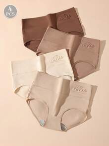 4 Pcs/Pack High-End Solid Color Women's Underwear, 3D Embossed Print Soft Triangle Briefs, Plus Size - Multicolor - View 3