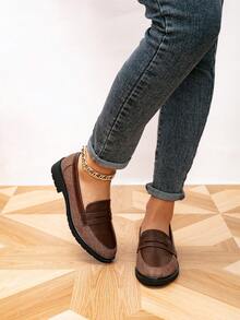 Women's Retro Color Block Round Toe Flat Loafers, Outdoor Casual Shoes For Spring & Autumn - Multicolor - View 4