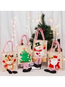 2 件卡通圣诞老人和雪人印花礼品袋，粗麻布手提袋，用于装糖果、水果、礼物 - 彩色 - 查看 10