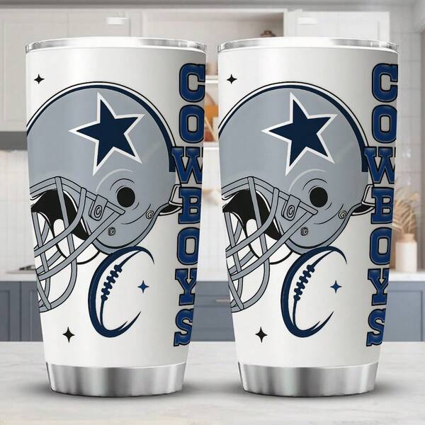 20oz Stainless Steel Insulated Tumbler With Cowboys Helmet Pattern 304 Water Bottle.   Halloween Presents. Water Bottle Insulated. Workout Water Bottle. Water Bottle For Gym. Perfect For Football Fans And As A Sports - Themed Gift