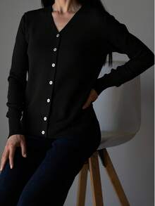 GIGOGOU Spring Autumn Women Knit Cardigan,Long Sleeve Tops - Black - View 4