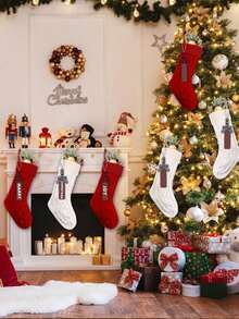 8Pcs Large Christmas Stockings With DIY Wood Name Tags, 18 Inch Large Stockings Xmas Hanging Decorations With Christmas Stocking Tags For Xmas Party Decor Decorations - Multicolor - View 5