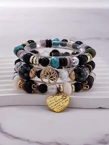 3 件优雅浪漫水晶心形设计复古手链，适合女性日常佩戴，情人节、约会、节日送给女友/妻子的礼物 - 粉色 - 查看 7