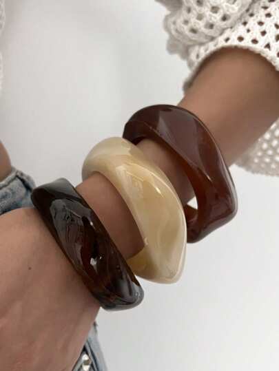 3pcs Exaggerated Asymmetric Semi-Transparent Resin Bracelet Set, Personalized Luxury Fashion Geometric Jewelry, Vintage Elegant Unique Design Bracelet, Suitable For Women's Daily And Party Decoration, Holiday Gift