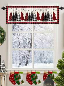 1 件圣诞装饰窗帘，带杆袋，图案包括圣诞树、雪人、雪花和姜饼人，适用于卧室、客厅、餐厅、厨房装饰，也可用作圣诞装饰品、圣诞派对用品、圣诞房间装饰、平安夜装饰、圣诞装饰、圣诞快乐横幅装饰、圣诞节装饰以及 2026 新年装饰。