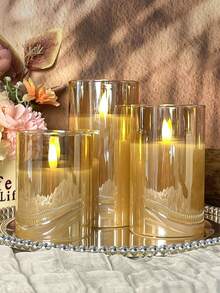 1/3 件无焰蜡烛灯，带定时器/遥控器，电池供电，逼真的灯芯蜡烛灯，温暖的火焰，适用于家庭、卧室、生日、婚礼、求婚、圣诞节、万圣节、公司聚会 - 金色 - 查看 5